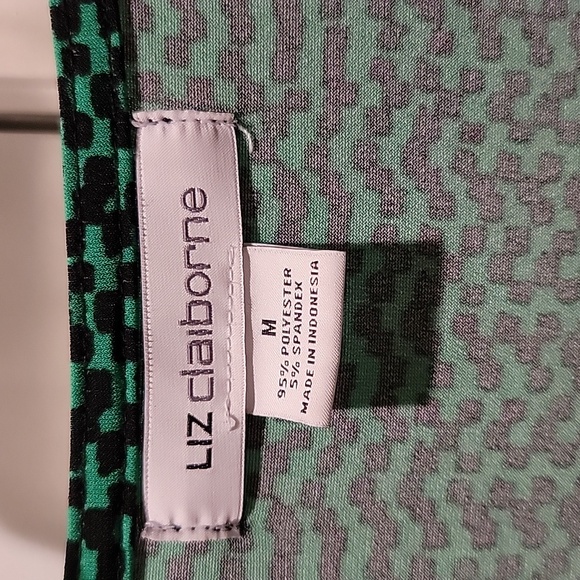 Liz Claiborne Green and Black Patterned Blouse - Picture 2 of 5